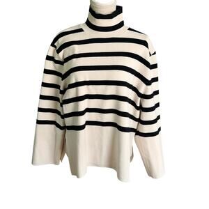 H&M Cream/Striped Mock Turtleneck Sweater Women's Size Large